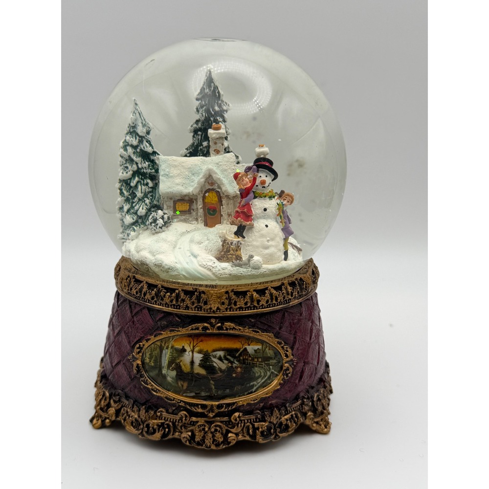 Vintage Style Snowman & Winter Cottage Musical Christmas Snow Globe Roman Co